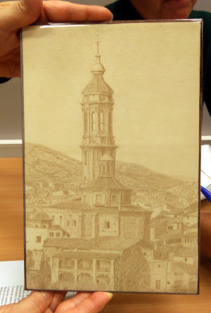 Dibujo de Gregorio Lagunas de Blesa (Teruel) en un azulejo