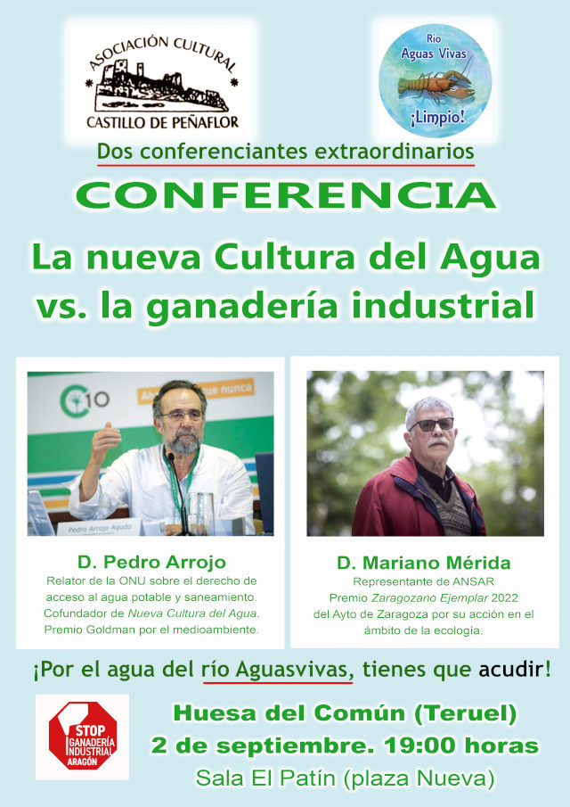 Conferencia sobre la defensa del agua, en Huesa del Común (Teruel) el 2 de septiembre de 2023.