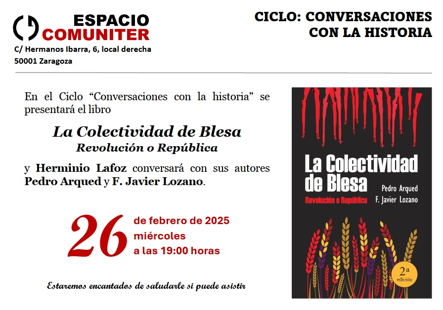 Espacio Comuniter (Zaragoza): 26 de febrero de 2025, presentación 'La Colectividad de Blesa'