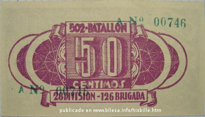 Billete de uso en una brigada. Guerra civil española