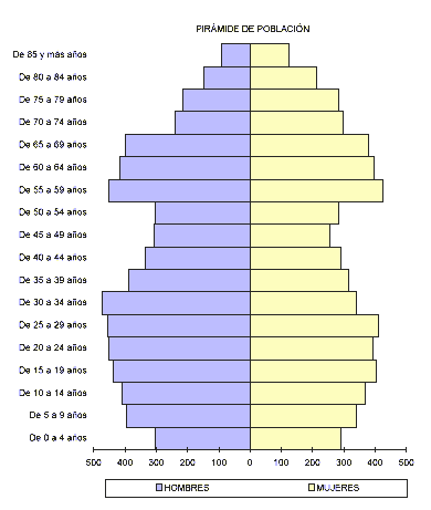 Pirámide de edad de la población de la comarca