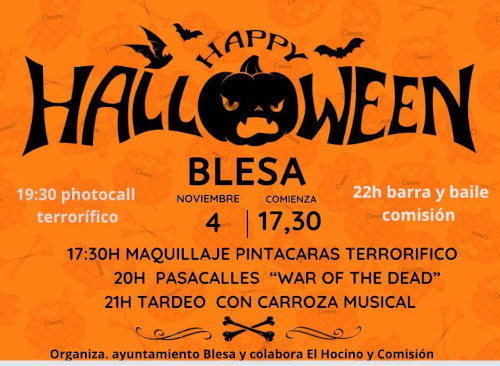 Fiesta de Halloween. 4/11/2023 Ayuntamiento de Blesa. Comisión de fiestas.